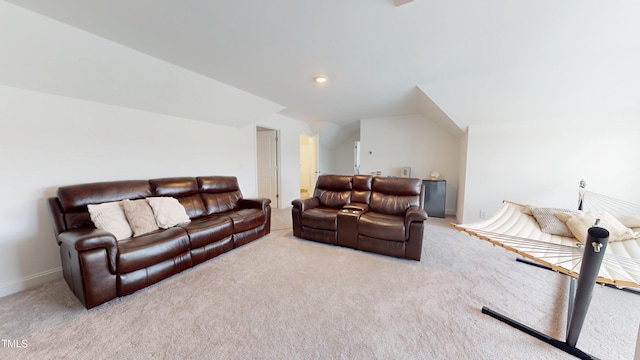 1720 Pinecliff Ct, Fuquay Varina, NC 27526 - living area with carpet flooring, lofted ceiling, and recessed lighting