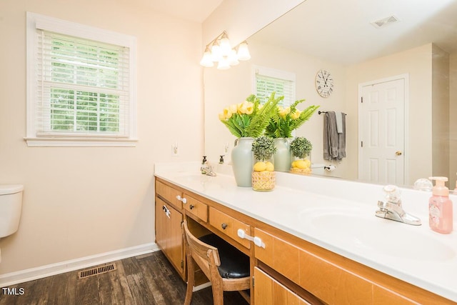 2120 Northcrest Dr, Elon, NC 27244 - bathroom featuring plenty of natural light, double vanity, and wood finished floors