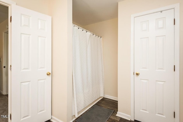 2120 Northcrest Dr, Elon, NC 27244 - full bathroom featuring wood finished floors and curtained shower