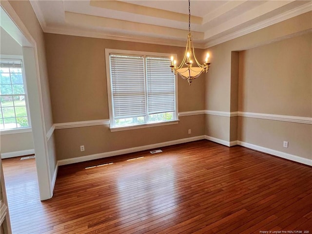 333 Westwater Way, Fayetteville, NC 28301 - spare room featuring a chandelier, healthy amount of natural light, dark wood-style flooring, and ornamental molding
