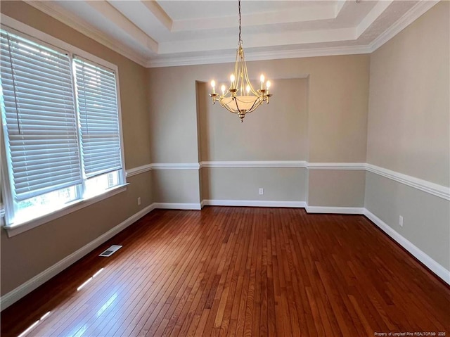 333 Westwater Way, Fayetteville, NC 28301 - spare room with a chandelier, plenty of natural light, wood-type flooring, and a raised ceiling