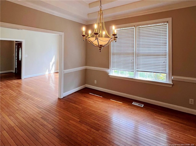 333 Westwater Way, Fayetteville, NC 28301 - empty room with a chandelier, hardwood / wood-style flooring, and crown molding
