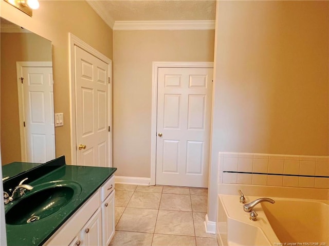 333 Westwater Way, Fayetteville, NC 28301 - full bath featuring a garden tub, vanity, crown molding, and tile patterned floors