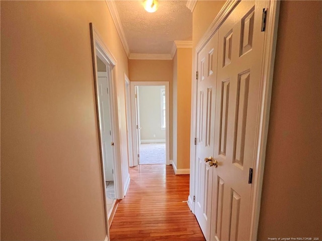333 Westwater Way, Fayetteville, NC 28301 - hall with a textured ceiling, light wood finished floors, and crown molding