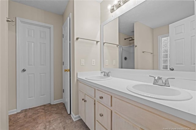 40 Blue Heron Ct, Sanford, NC 27332 - full bath featuring a shower, double vanity, and a textured ceiling