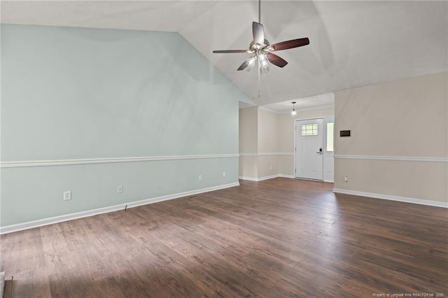 40 Blue Heron Ct, Sanford, NC 27332 - unfurnished room with a ceiling fan, lofted ceiling, and dark wood-style floors