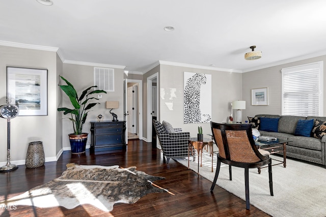 627 New Rd, Raleigh, NC 27608 - living room featuring ornamental molding and wood finished floors