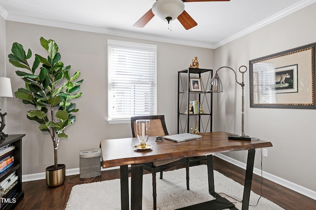 627 New Rd, Raleigh, NC 27608 - office space featuring a ceiling fan, wood finished floors, and crown molding