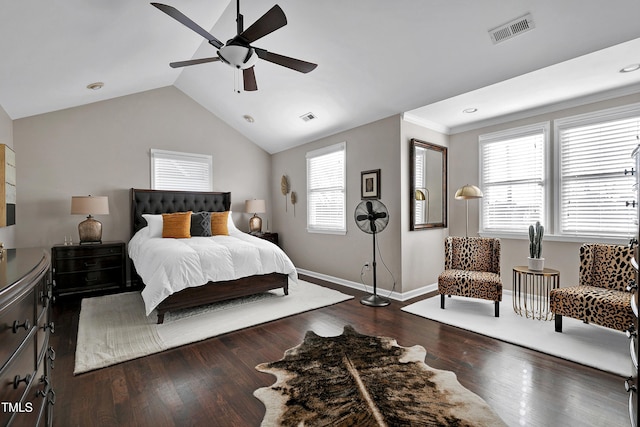 627 New Rd, Raleigh, NC 27608 - bedroom featuring wood finished floors, a ceiling fan, and vaulted ceiling
