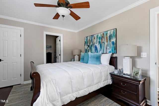 627 New Rd, Raleigh, NC 27608 - bedroom featuring crown molding, wood finished floors, and a ceiling fan