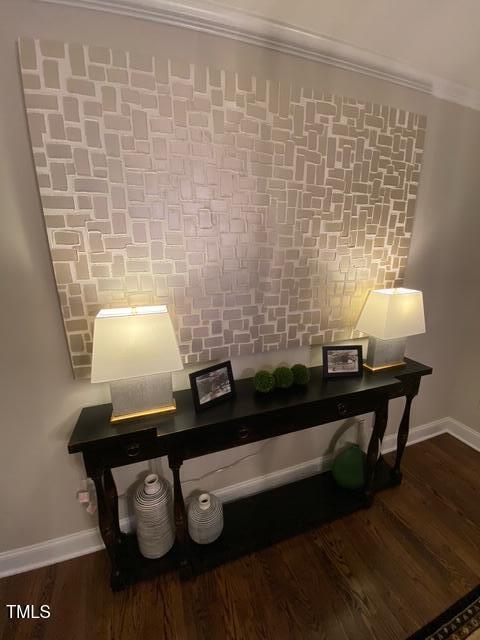 627 New Rd, Raleigh, NC 27608 - detailed view of crown molding and wood finished floors