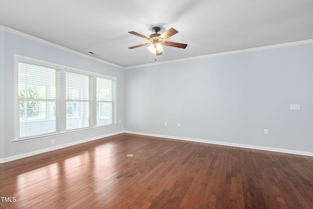 1104 Gaston Manor Dr, Durham, NC 27703 - empty room with a ceiling fan, ornamental molding, and dark wood-style floors