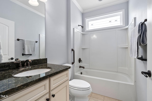 1104 Gaston Manor Dr, Durham, NC 27703 - bathroom featuring vanity, crown molding, shower / washtub combination, and tile patterned floors