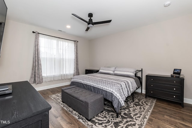 9 Moss Side Ter, Durham, NC 27703 - bedroom featuring dark wood-type flooring, ceiling fan, and recessed lighting