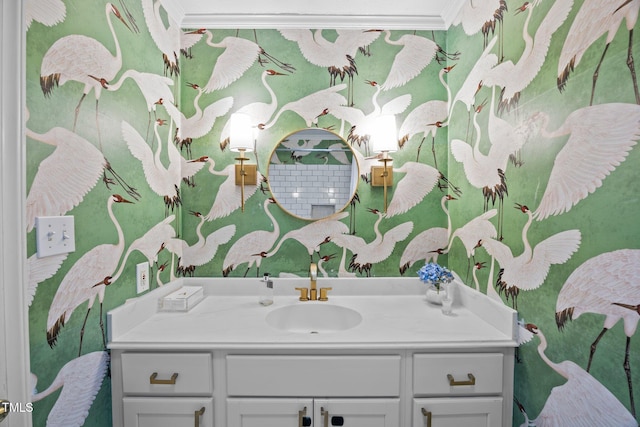 926 Wimbleton Dr, Raleigh, NC 27609 - bathroom featuring ornamental molding and vanity