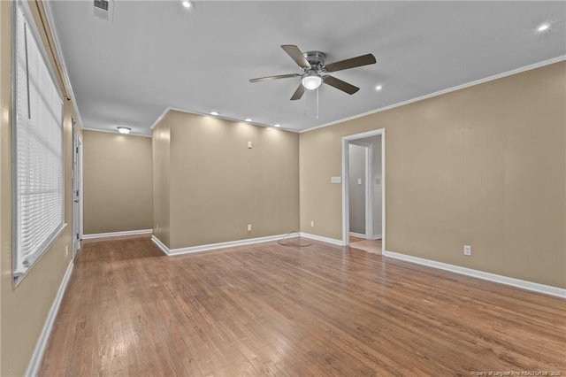 425 N Platte Rd, Fayetteville, NC 28303 - empty room featuring ornamental molding, a ceiling fan, wood finished floors, and recessed lighting