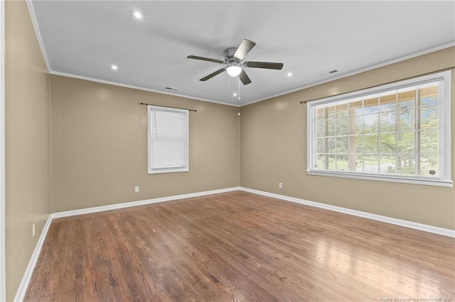425 N Platte Rd, Fayetteville, NC 28303 - spare room with ornamental molding, wood finished floors, a ceiling fan, and recessed lighting