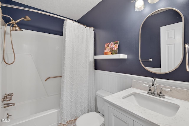 810 Royal Oaks Dr, Durham, NC 27712 - bathroom with a wainscoted wall, vanity, and shower / bath combination with curtain