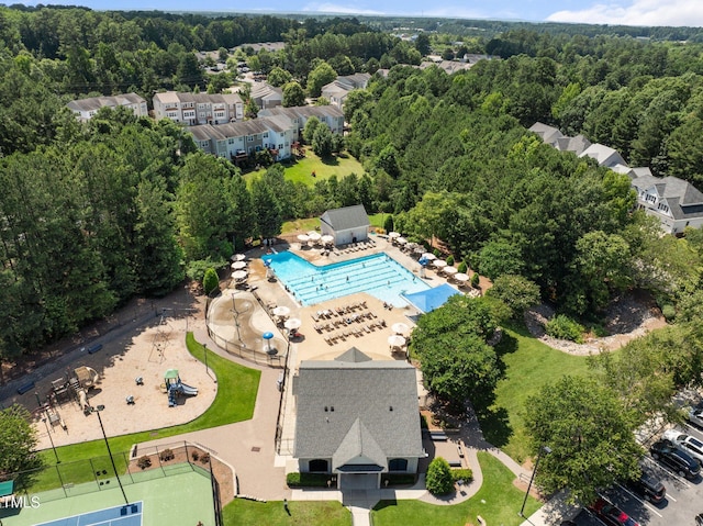 400 Nottinghill Walk, Apex, NC 27502 - bird's eye view of a pool and a heavily wooded area