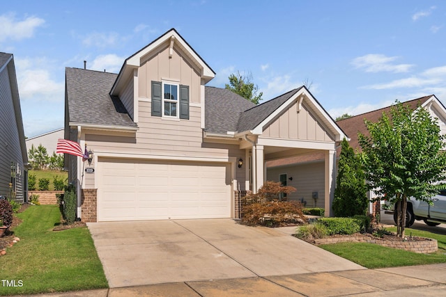 1019 Santiago St, Durham, NC 27703 - craftsman-style house with board and batten siding, concrete driveway, a garage, and roof with shingles