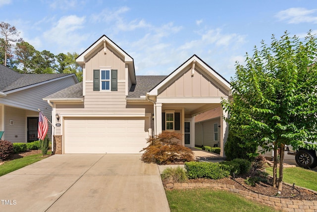1019 Santiago St, Durham, NC 27703 - view of front facade with board and batten siding, concrete driveway, and a shingled roof