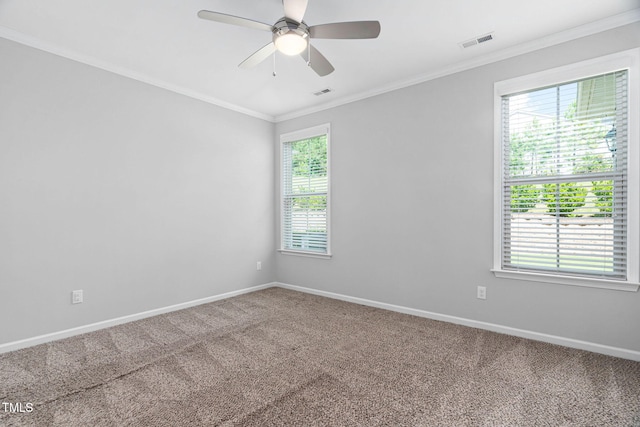 1019 Santiago St, Durham, NC 27703 - spare room featuring carpet, healthy amount of natural light, crown molding, and ceiling fan