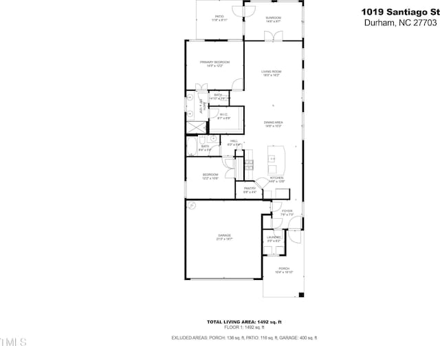 1019 Santiago St, Durham, NC 27703 - view of property floor plan