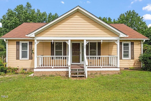 34 Scotts Creek Run, Angier, NC 27501 - bungalow featuring crawl space, a porch, and a front yard