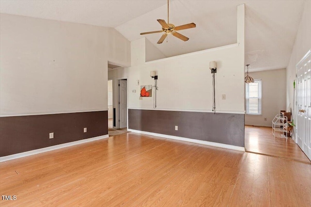 34 Scotts Creek Run, Angier, NC 27501 - spare room featuring ceiling fan, wood finished floors, and high vaulted ceiling