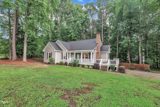 8801 Valley Hill Ct, Apex, NC 27539 - ranch-style house featuring covered porch, a chimney, and roof with shingles