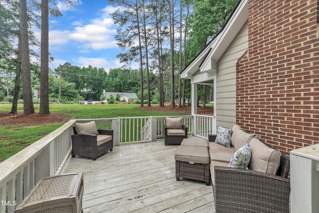 8801 Valley Hill Ct, Apex, NC 27539 - wooden deck featuring outdoor lounge area and a yard