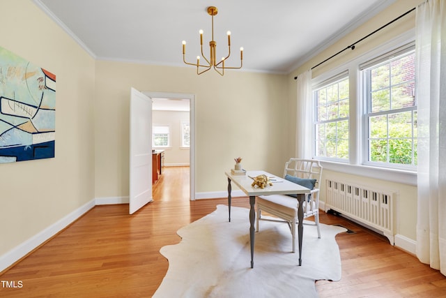 1007 W Markham Ave, Durham, NC 27701 - office space featuring radiator, ornamental molding, light wood-type flooring, and a chandelier