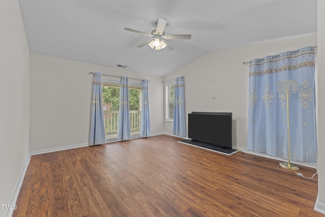 667 Bartons Lndg Unit 8, Fayetteville, NC 28314 - unfurnished living room with a ceiling fan, wood finished floors, and lofted ceiling