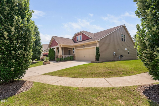 1523 Anthology Dr, Durham, NC 27703 - view of front of property featuring concrete driveway, a front lawn, a garage, covered porch, and roof with shingles