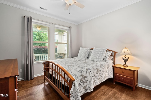 1523 Anthology Dr, Durham, NC 27703 - bedroom featuring hardwood / wood-style floors, ornamental molding, and a ceiling fan