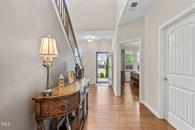 1523 Anthology Dr, Durham, NC 27703 - entrance foyer featuring wood finished floors and stairway