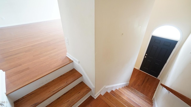 5916 Longeria Ct, Raleigh, NC 27612 - staircase featuring wood finished floors