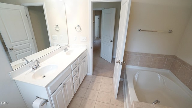 5916 Longeria Ct, Raleigh, NC 27612 - bathroom featuring double vanity, a bath, and tile patterned flooring