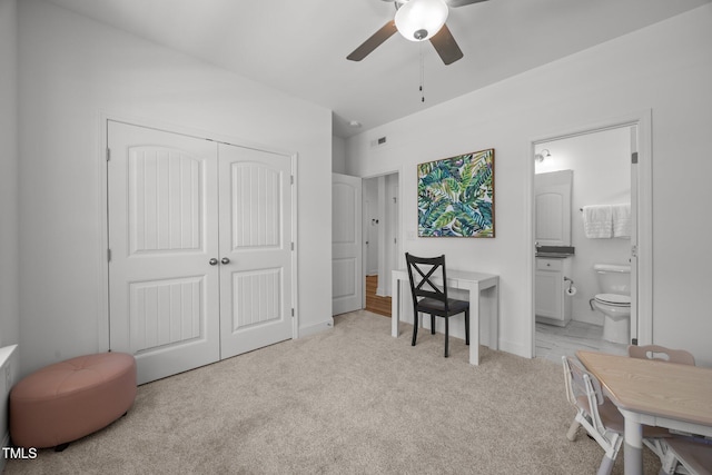 1600 Sandy Prairie Dr, Wendell, NC 27591 - office area with a ceiling fan and light carpet