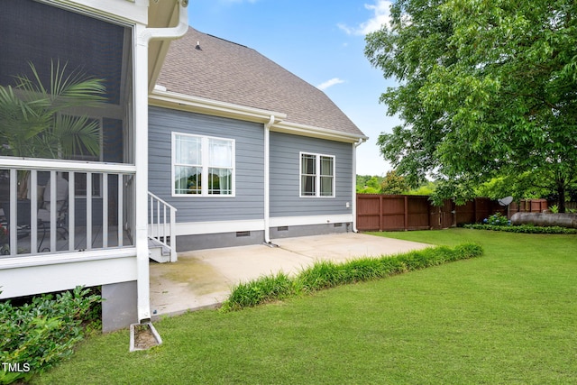 532 Joe Collins Rd, Lillington, NC 27546 - rear view of house with crawl space, a patio, and a shingled roof