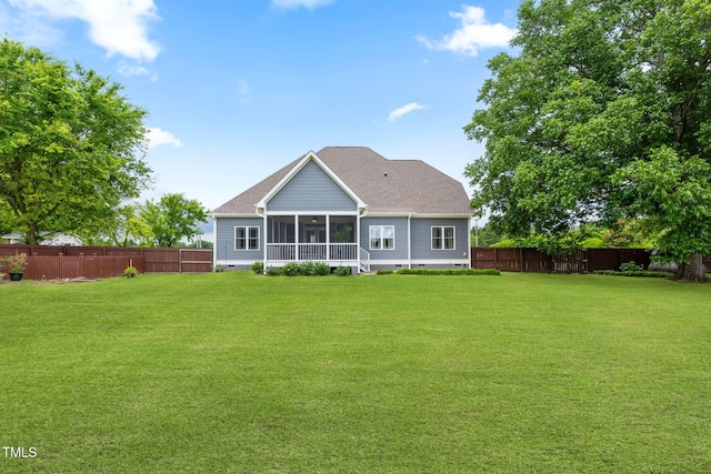 532 Joe Collins Rd, Lillington, NC 27546 - back of house with a sunroom, a fenced backyard, and crawl space