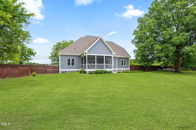 532 Joe Collins Rd, Lillington, NC 27546 - back of property with crawl space, a sunroom, a fenced backyard, and roof with shingles