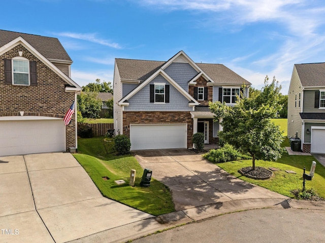 7 Faircroft Ct, Durham, NC 27703 - craftsman inspired home featuring an attached garage, concrete driveway, a front yard, and stone siding