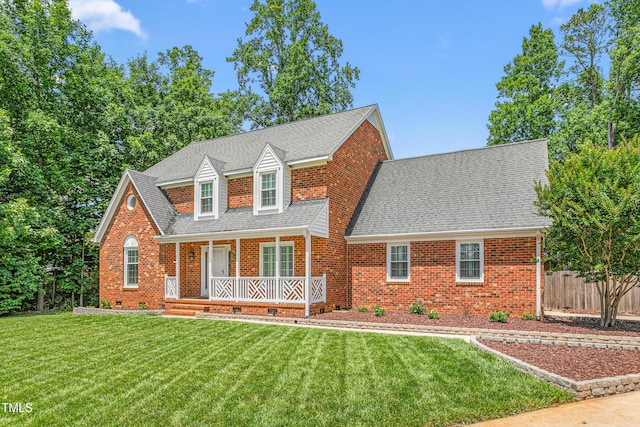 213 Brompton Ct, Burlington, NC 27215 - view of front facade featuring a porch, crawl space, a shingled roof, and brick siding