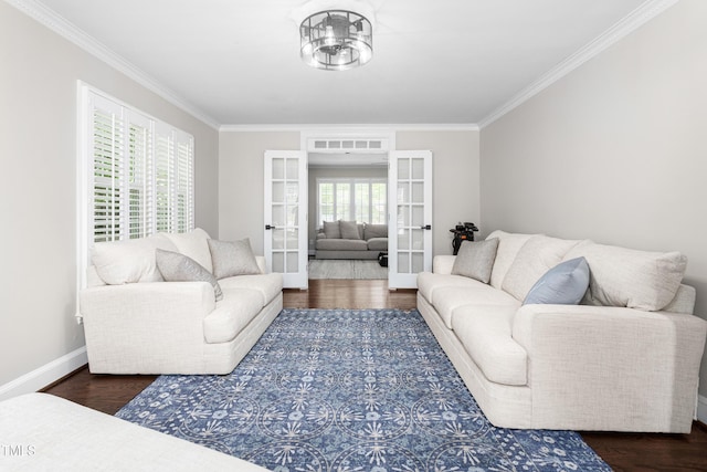 213 Brompton Ct, Burlington, NC 27215 - living room featuring french doors, crown molding, and dark wood-type flooring