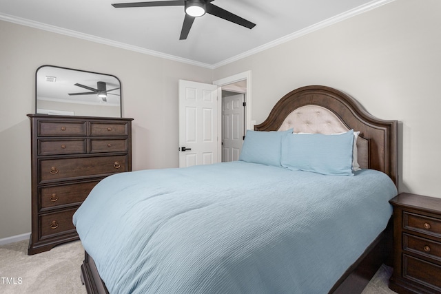 213 Brompton Ct, Burlington, NC 27215 - bedroom featuring crown molding, light carpet, and ceiling fan