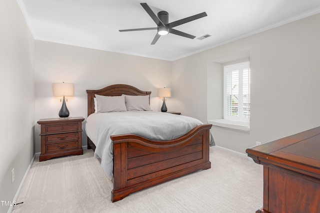213 Brompton Ct, Burlington, NC 27215 - bedroom with crown molding, light colored carpet, and ceiling fan