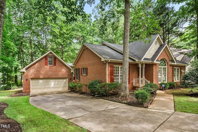 101 Turnberry Ln, Cary, NC 27511 - view of front of home featuring brick siding, roof with shingles, view of scattered trees, and a front lawn