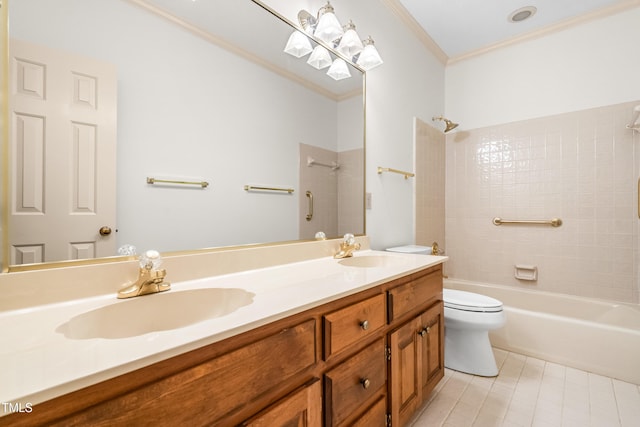 101 Turnberry Ln, Cary, NC 27511 - full bathroom with ornamental molding, tub / shower combination, double vanity, and tile patterned flooring