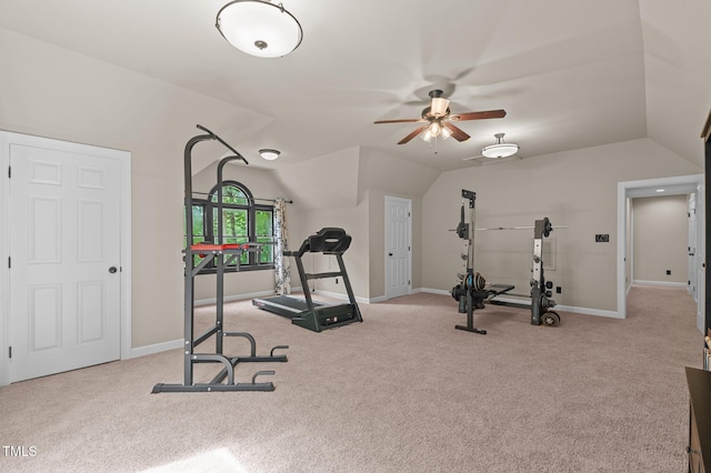 901 Tamaras Cir, Wake Forest, NC 27587 - workout room with lofted ceiling, carpet flooring, and ceiling fan